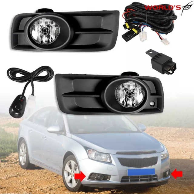 Chrome Driving Bumper Fog Lights Lamps + Wiring Switch For 2010-2014 Chevy Cruze