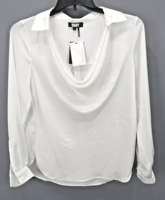 DKNY Long-Sleeve Collared Cowlneck Top MSRP $79  # 4D 1037 NEW