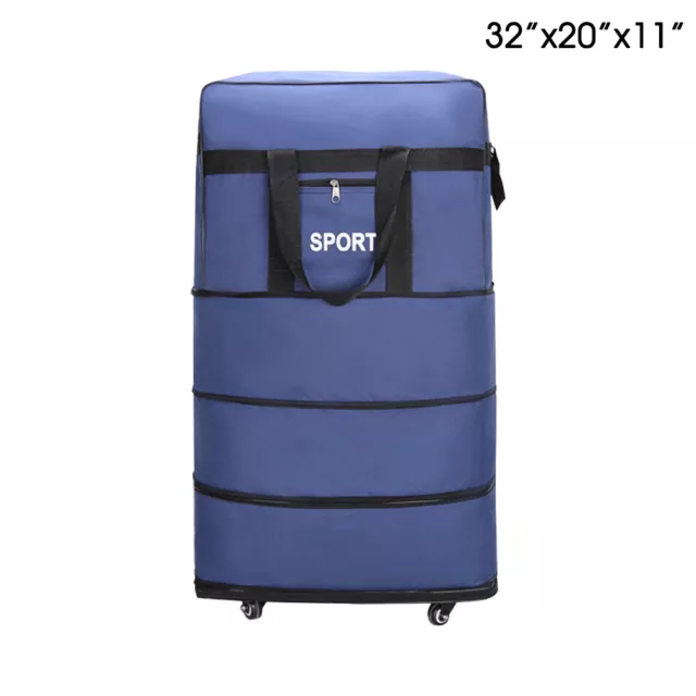32" Expandable Rolling Duffel Bag Wheeled Spinner Suitcase Luggage Foldable Blue