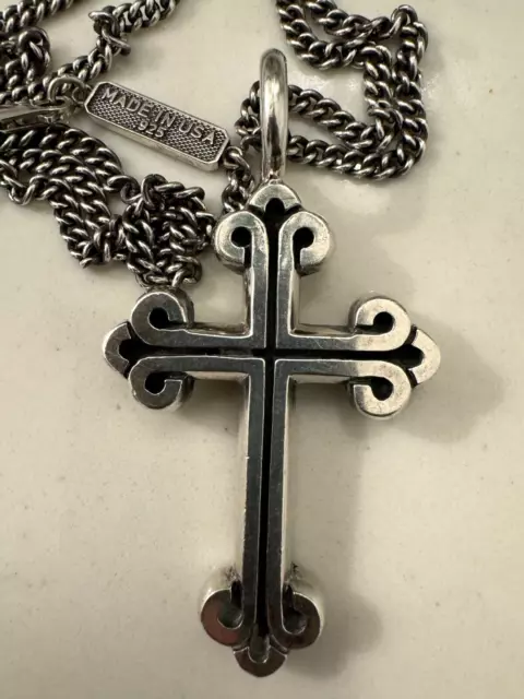 100% Auth King Baby Studio Traditional Large Cross Pendant Sterling Silver $770