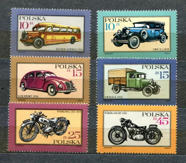 Briefmarken, Polen, Polska, Kpl. Satz, Autos, Fi. 2944-49, 1987, postfrisch