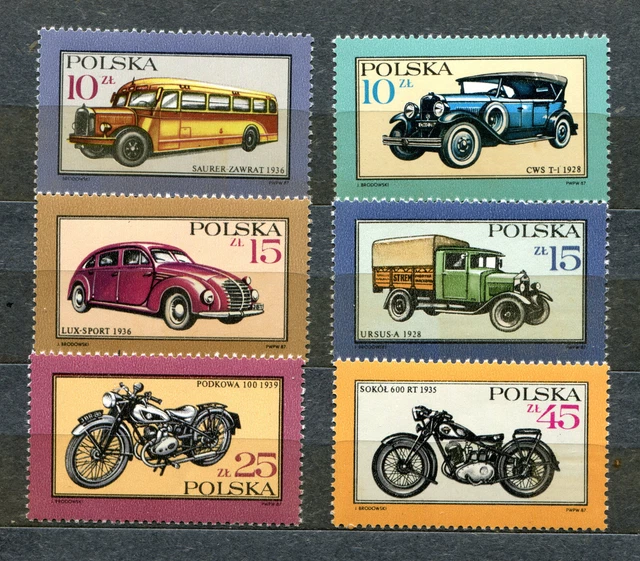 Briefmarken, Polen, Polska, Kpl. Satz, Autos, Fi. 2944-49, 1987, postfrisch