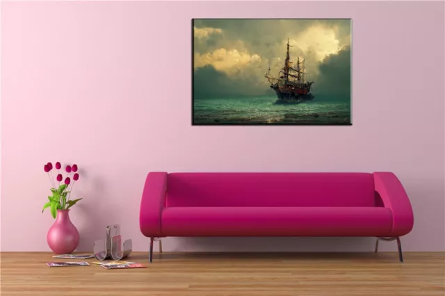 Pirate Ship Oil Painting Picture Printed On Canvas Vintage Home Wall Decor XXIV 3