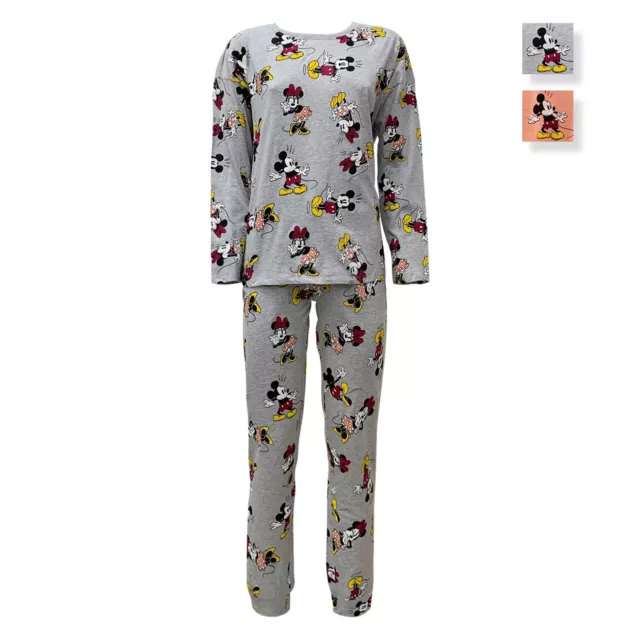 Pigiama lungo donna Disney Minnie Mouse maglia pantalone ragazza in cotone 5693