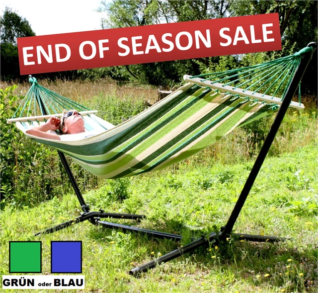 HÄNGEMATTE mit GESTELL Garten Camping mobil Outdoor Ständer Stoff Tuch Stab Holz