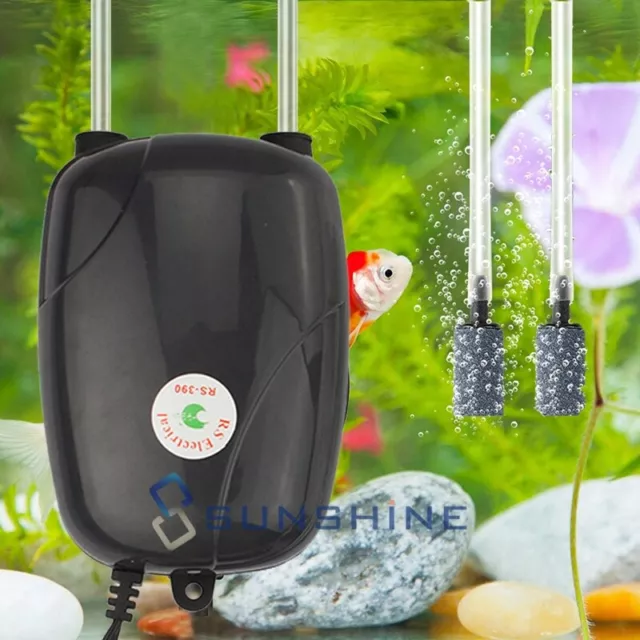 400 Gallon Adjustable Silent Air Pump Large Aquarium Fish Tank 2 Outlet w/ Tube