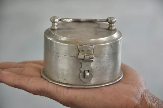Old Brass Nickel Plated Solid Powder Handcrafted Box , Rich Patina