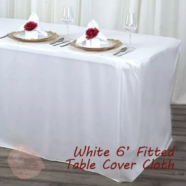 White 6' ft Fitted Table Cover Polyester Tablecloth Trade show Booth DJ