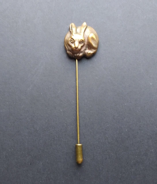 Early 20th Century Brass Metal Detailed Rabbit Hare Hollow Stick Pin 3.5"