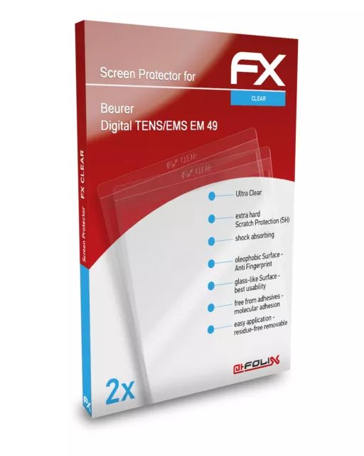 atFoliX 2x Película Protectora para Beurer Digital TENS/EMS EM 49 transparente