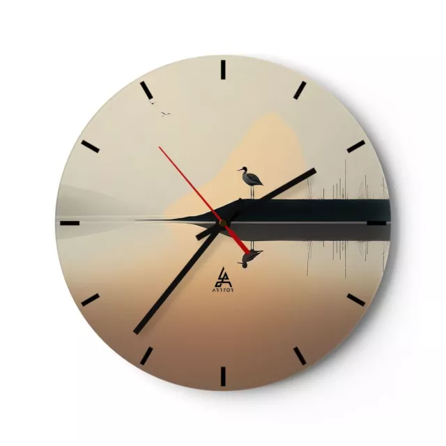 Horloge murale en verre 30x30cm Oiseau Paysage Minimalisme Wall Clock