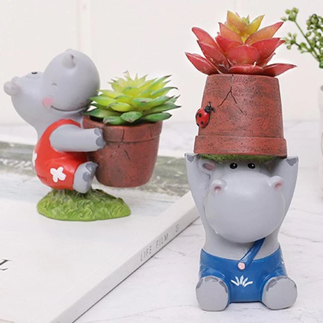 Pot de fleur de résine de planteur succulent d'animal mignon d'hippopotame pour