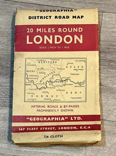 Geographia District Road Map - 20 Miles Round London - 7/6 Cloth.     (11)