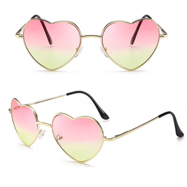 Ladies Heart Shape Sunglasses Gold Boho Festival Lolita Style Fancy Dress Party