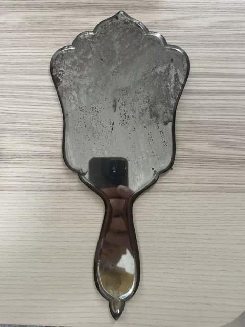Ancien miroir face à main glace biseautée