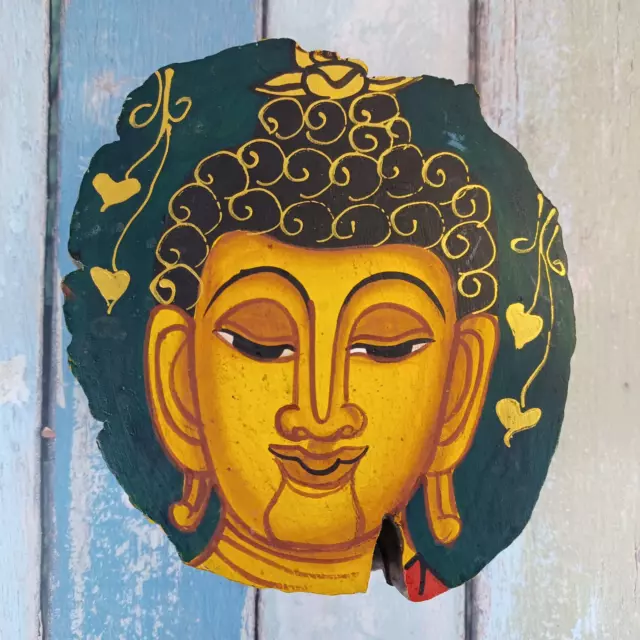 Carved & Painted Wooden BUDDHA Box W/ Swivel Top Lid-Charm Box-Stash Box 6"
