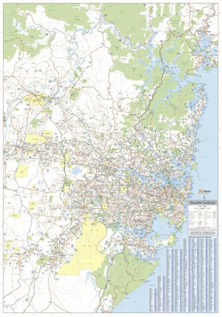 (Laminated) Map Of Greater Sydney & Region Poster (70X100Cm) Wall Chart Nsw Road