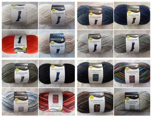 100g Sockenwolle 4-fach UNI / COLOR 4fach Sockengarn 4-fäd 52,50€/64,50€kg