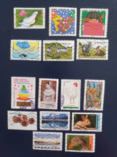 Lot de 15 timbres oblitérés de France années 2015 à 2017 tous différents TBE