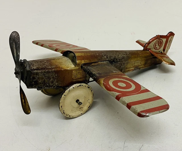Jouet Ancien En Tôle – Avion – Mécanisme à Ressort – Vintage