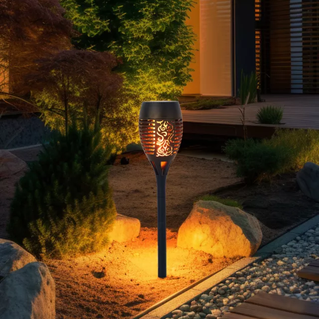 Gartenlampe Solarleuchte Außenleuchte LED Erdspieß schwarz Flammeneffekt H 30 cm