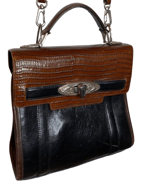 Vintage Brighton handle top handbag leather colorblock crossbody boho designer