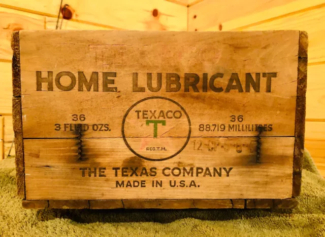 Vintage 1947 Texaco Home Lubricant Wooden Crate Holds 36 3 Fl Ozs 12" x 12" x 7"