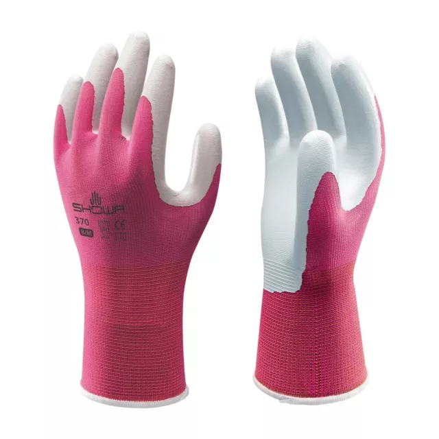 SHOWA 370 Lightweight Gardening Gloves Grippy Palm Breathable Liner Pink