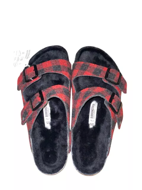 🆕 Birkenstock Arizona Rivet Shearling Wool Sandal Plaid Red/Black EU 41 / US 10