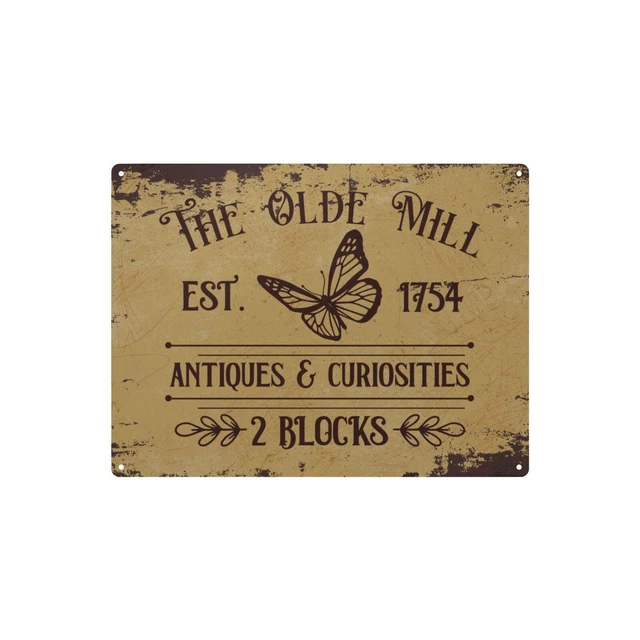 Vintage Style Indoor/Outdoor Old Mill Antiques & Curiosities Metal Tin Sign