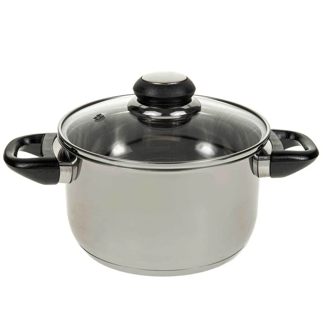 Kochtopf Induktion 16 cm Edelstahl mit Glas Deckel Suppentopf Topf Kochen Braten