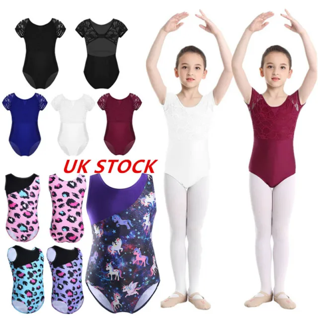 UK Kids Girls Ballet Dance Gymnastics Leotard Workout Fitness Bodysuit Swimsuit