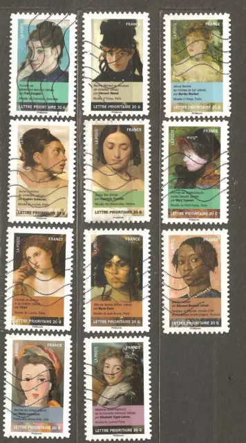 Francia: 11 sellos usados de un conjunto, Pinturas - Retratos de mujeres,...