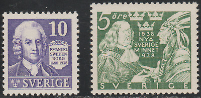 Sweden 1938 SC# 264, 273 - E. Swedenborg - Johann Printz & Indian Chief M-NH #3