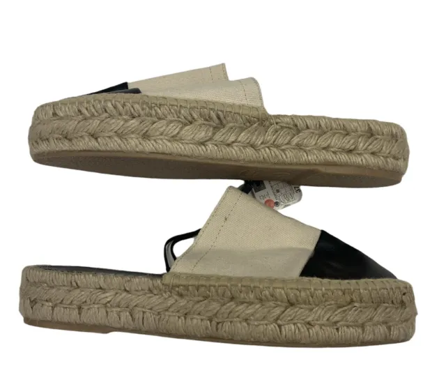 ZARA ESPADRILLES TAN Black Canvas Slides Cap Toe Shoes Size 37 (USA 6.5 ...