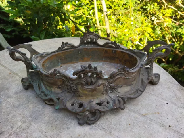 Ancienne grande jardinière de table de style Rocaille début XXe régul désargenté