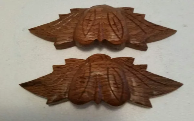 Pair Carved  Solid Oak Victorian Style  Drawer Pulls Handles  (19Bg)