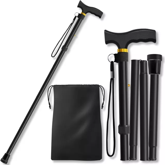 Folding Aluminum Adjustable Height Walking Cane for Men & Women with Travel Bag