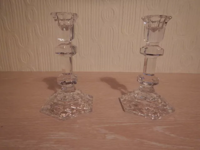 2  Vintage Galway Crystal Candlesticks Candle Holders 15.5 cm high