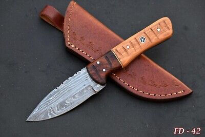 Custom Hand Forged Damascus Steel Skinning Knife With Wood Handle, Fd 42
