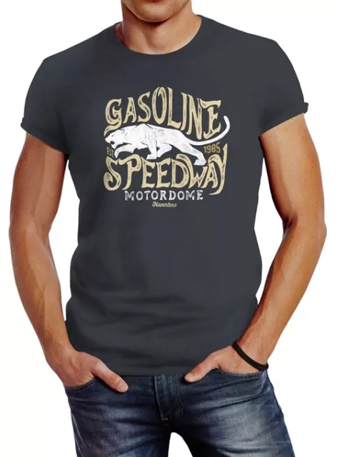 Herren T-Shirt Gasoline Speedway Panther vintage Motiv Printshirt Slim Fit