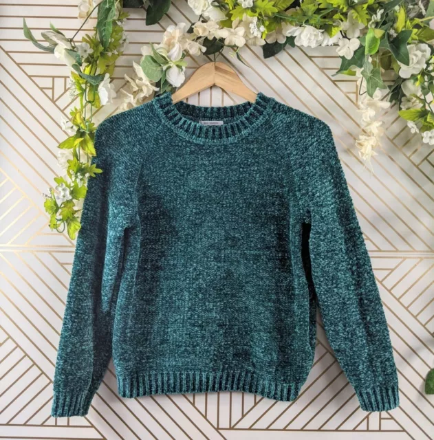 Zara Knitwear Fancy Collection Girls Green Chenille Knit Sweater Size 10