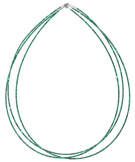 Malachite Cylinder Bead Beaded Tri Stand Necklace