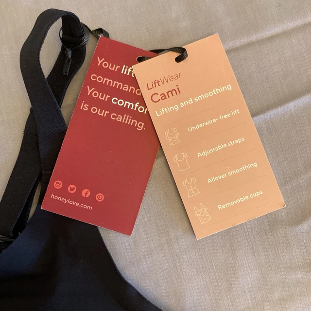 HONEYLOVE LIFTWEAR CAMI Black Adjustable Straps Wire Free Size XL NWT £