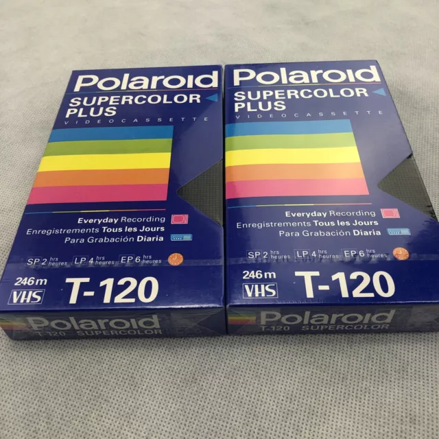 Lot neuf de 2 bandes vidéo VHS vierges Polaroid T-120 scellées