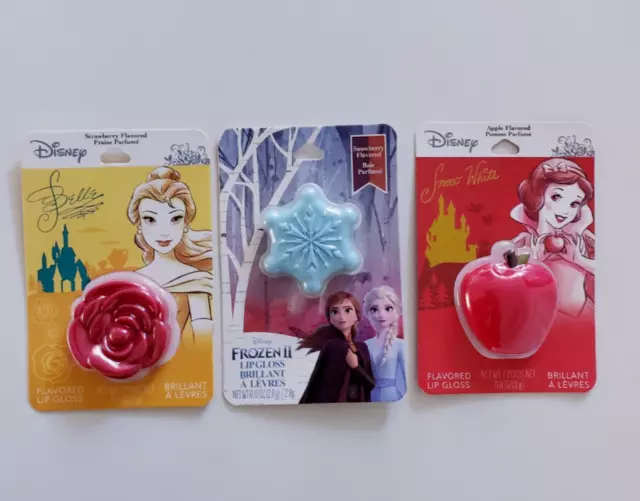 Disney Princess Compact Lip Gloss Balm Belle Snow White Frozen Set of 3 NIP