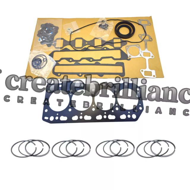 4TNE84 Full Gasket Kit + Piston Rings for Yanmar 4TNE84 Engine John Deere