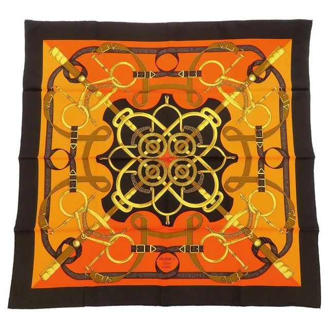 Hermes Scarf CARRES 90 Eperon D'Or Golden Spur Silk