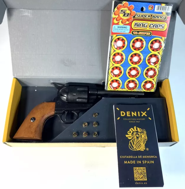 NIB Denix Western M1873 Fast Draw Replica Revolver Black Finish w/Manual & Caps