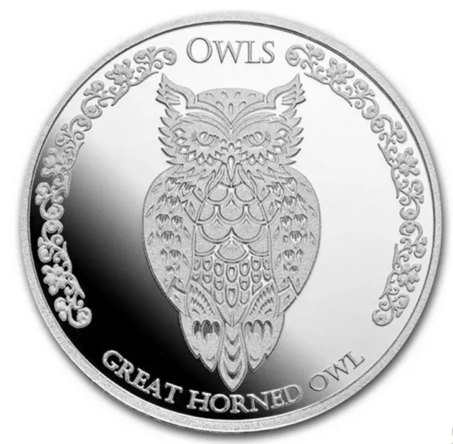 GREAT HORNED OWL Tokelau $5 silver .999 1 oz coin 2021 in capsule